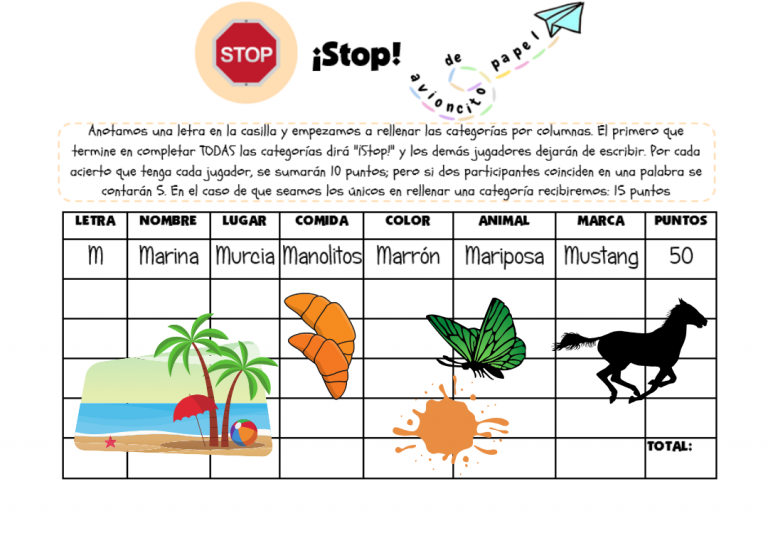 Juegos sobre papel -Juego del Stop - Avioncito de papel