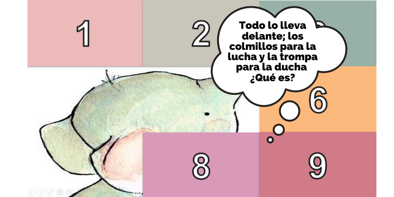 Todo lo lleva delante; los colmillos para la lucha y la trompa para la ducha ¿Qué es_ Adivinanzas animales